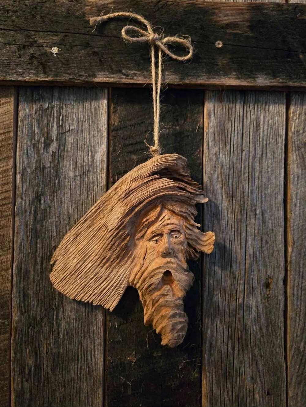 Vintage Hand-Carved Wood Spirit Face Wall Art - Signed JC 1995